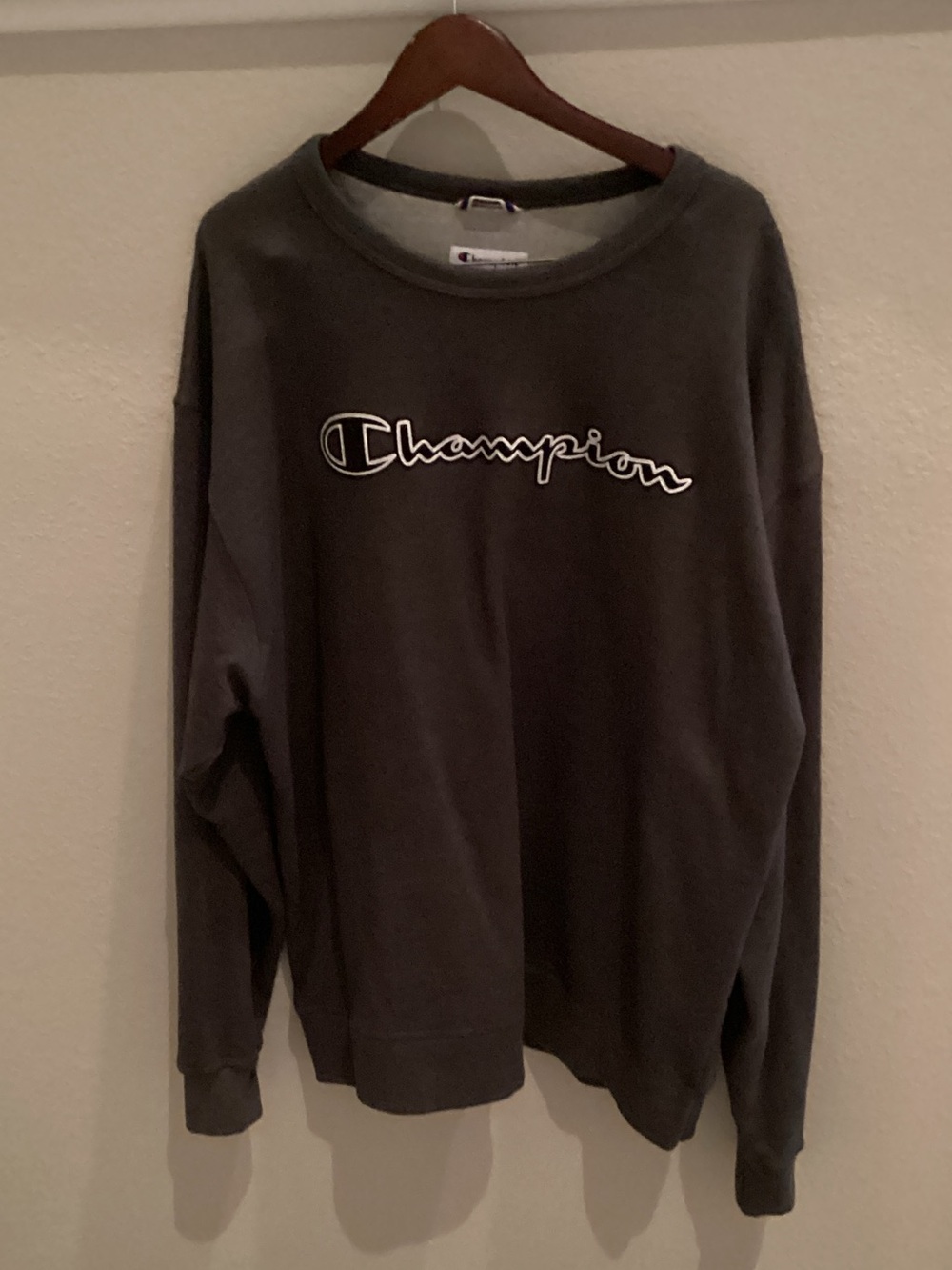 Champion Crewneck Sweatshirt in Charcoal Gray with White Logo